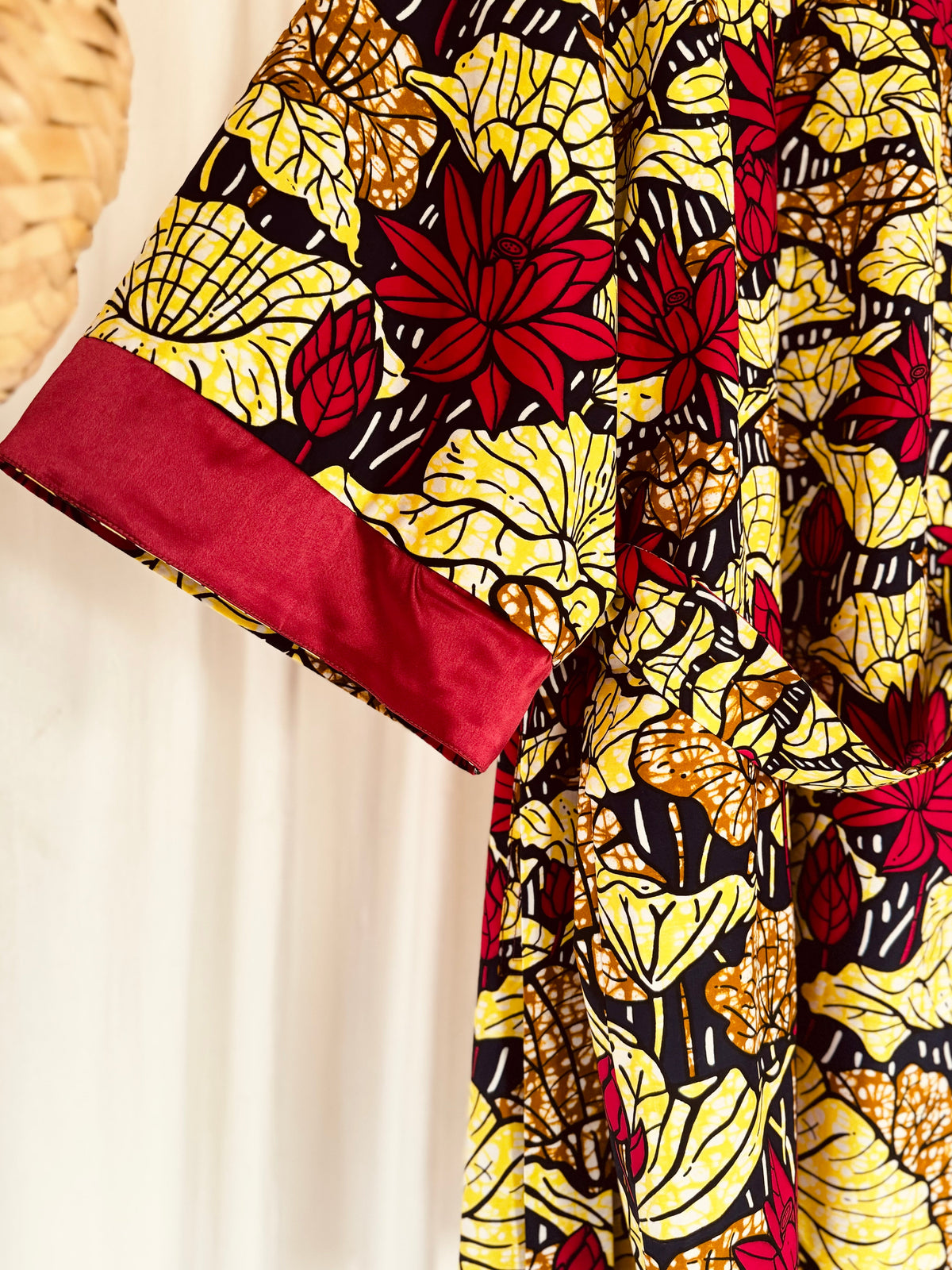 Afrikimo réversible « Lac du Lotus II » - Satin rouge foncé