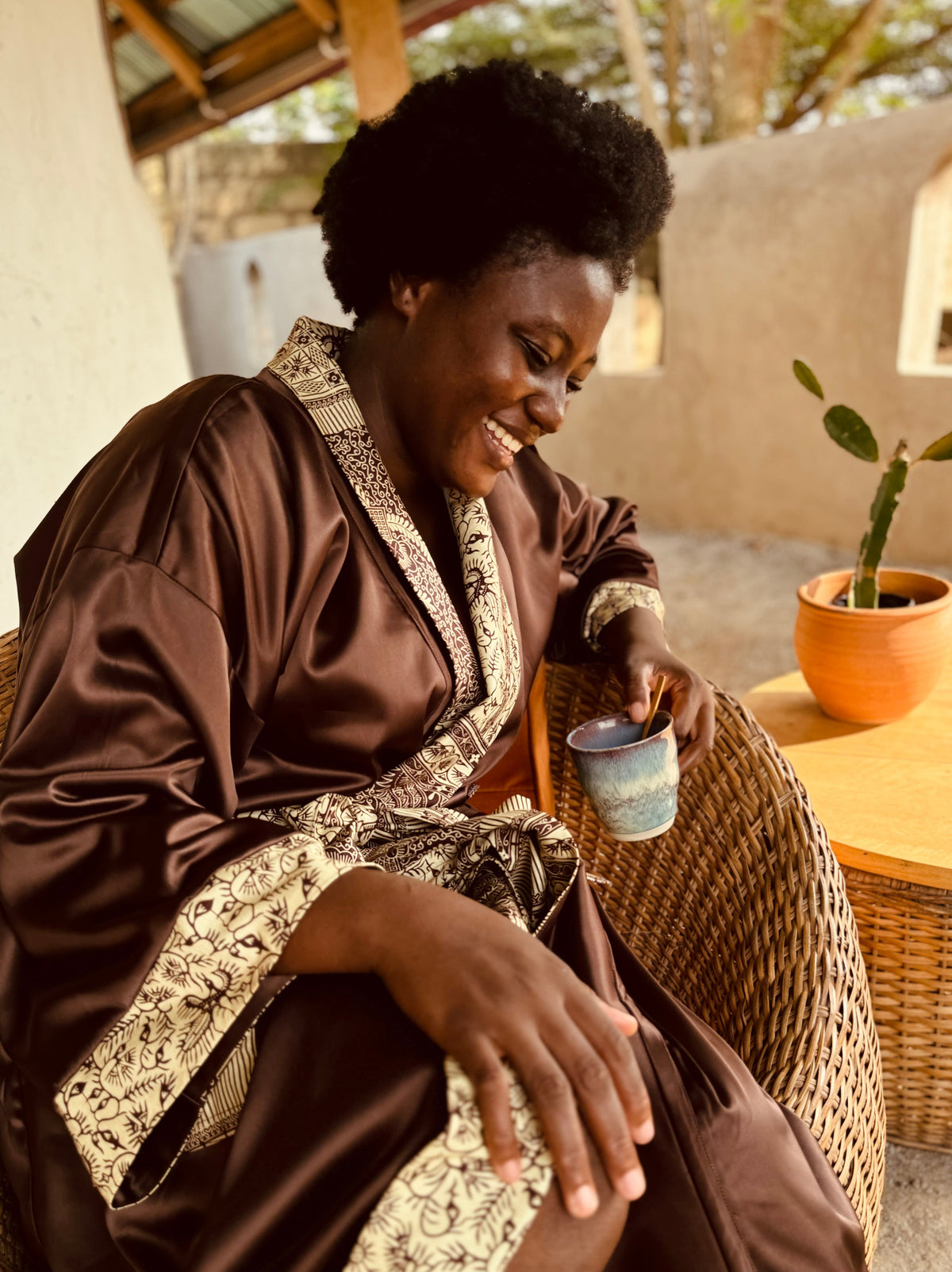 Afrikimo réversible « Morning Glory » - Satin marron