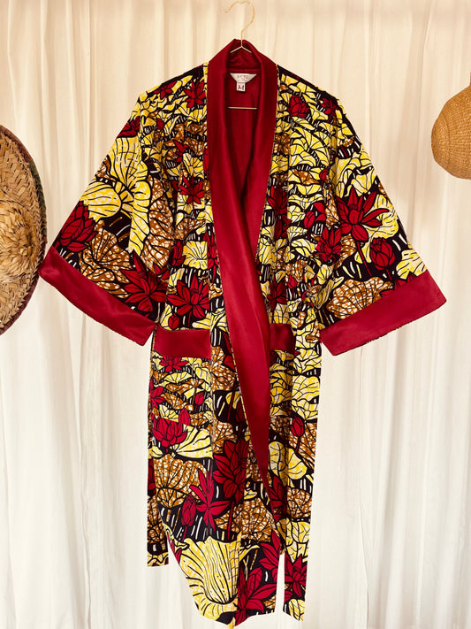 Afrikimo réversible « Lac du Lotus II » - Satin rouge foncé