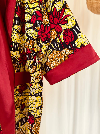 Afrikimo réversible « Lac du Lotus II » - Satin rouge foncé