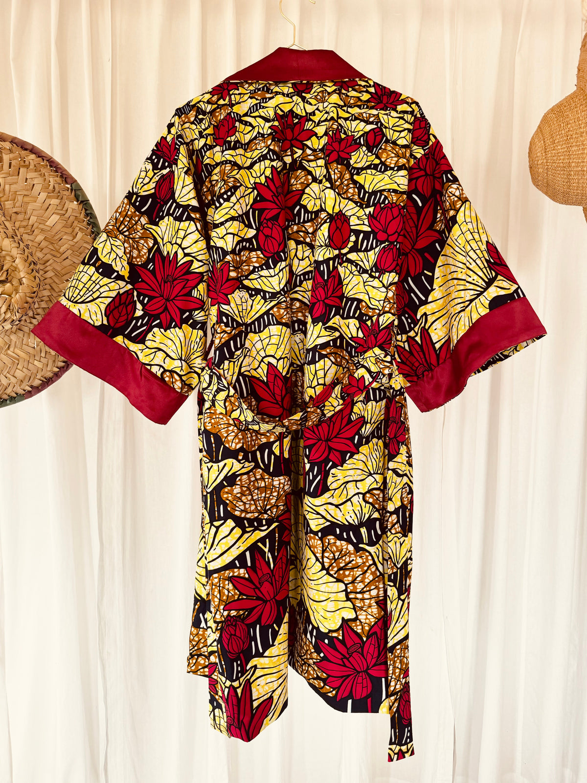 Afrikimo réversible « Lac du Lotus II » - Satin rouge foncé