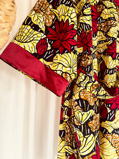 Afrikimo réversible « Lac du Lotus II » - Satin rouge foncé