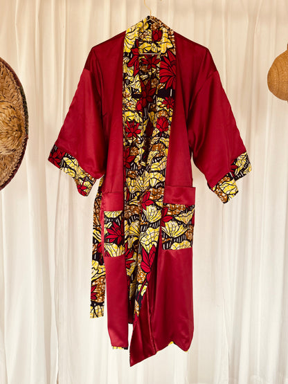 Afrikimo réversible « Lac du Lotus II » - Satin rouge foncé