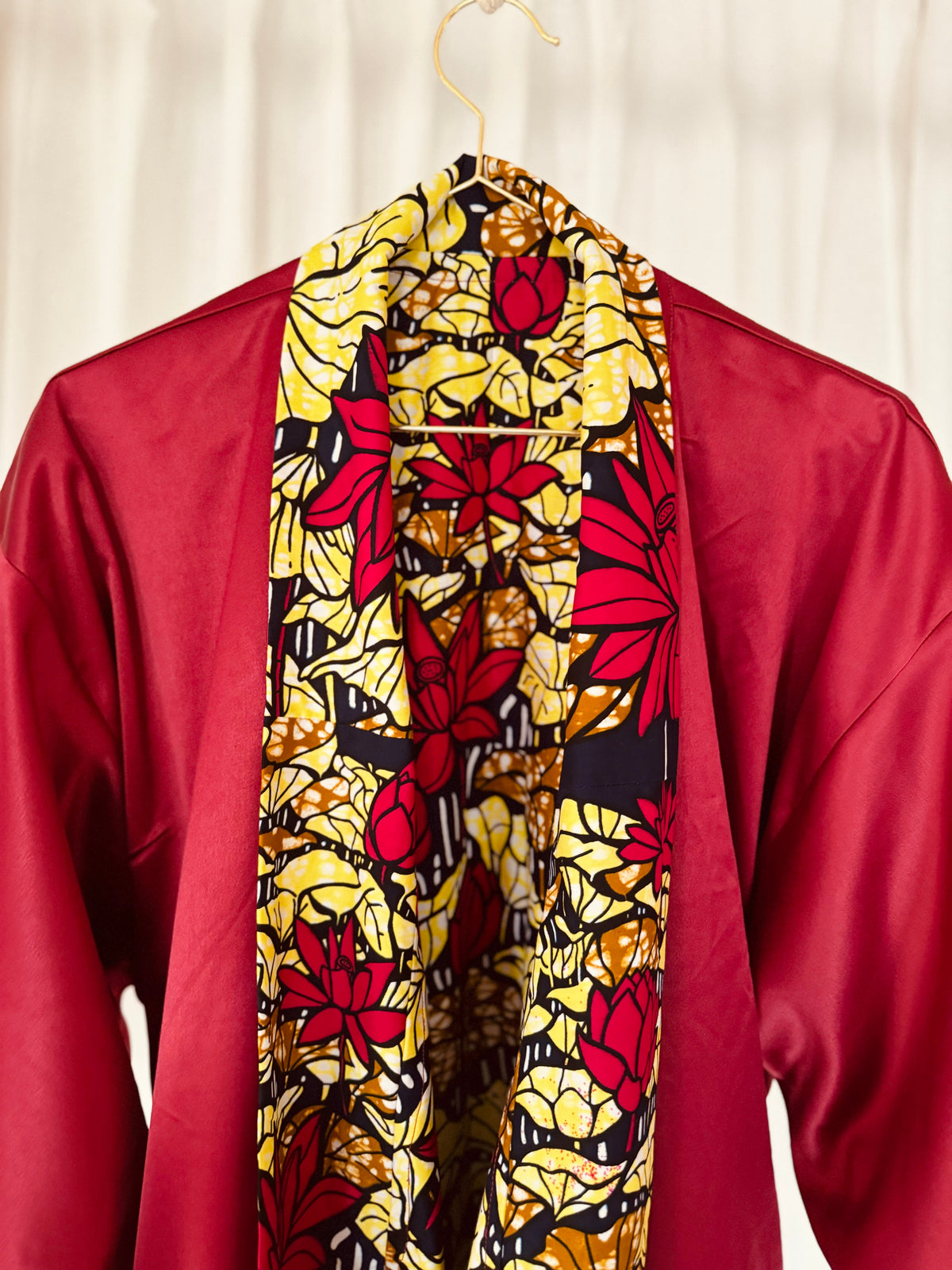 Afrikimo réversible « Lac du Lotus II » - Satin rouge foncé
