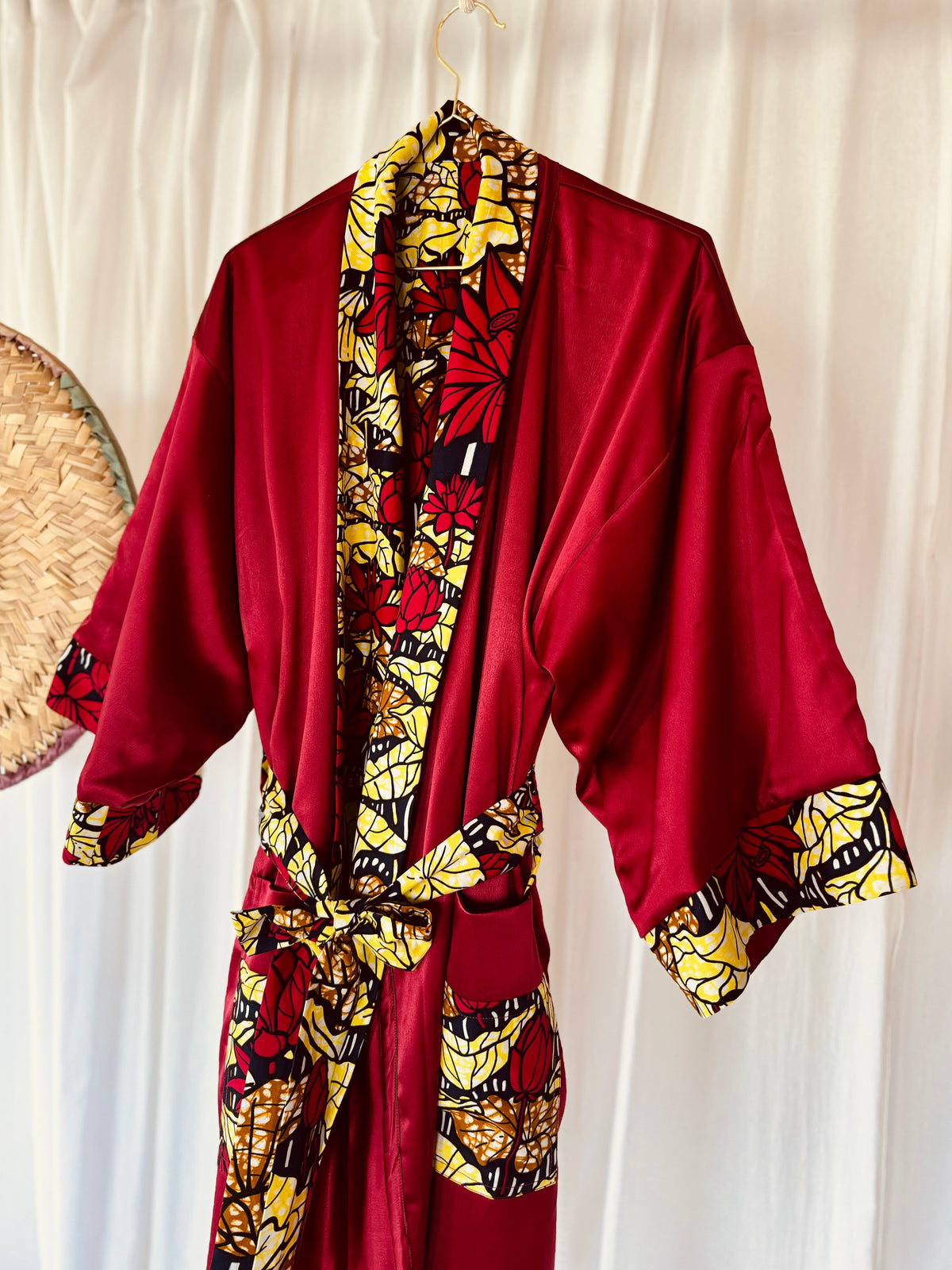 Afrikimo réversible « Lac du Lotus II » - Satin rouge foncé