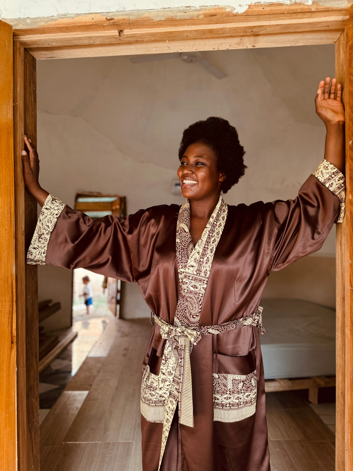 Afrikimo réversible « Morning Glory » - Satin marron