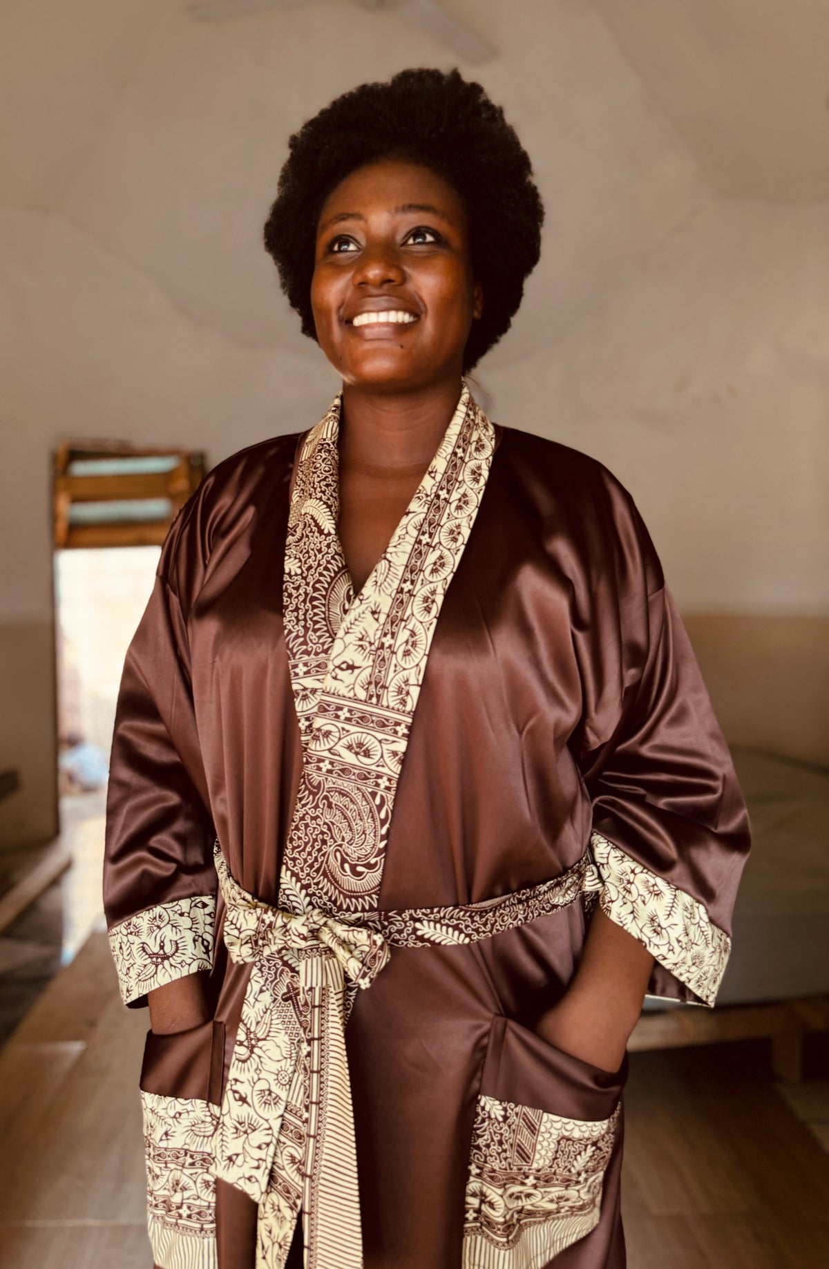 Afrikimo réversible « Morning Glory » - Satin marron