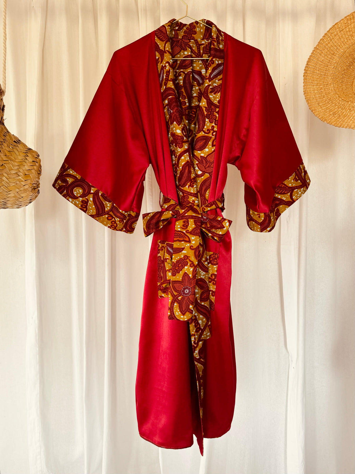 Afrikimo réversible « Rise and Shine III » - Satin rouge foncé