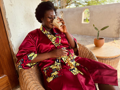 Afrikimo réversible « Lac du Lotus II » - Satin rouge foncé