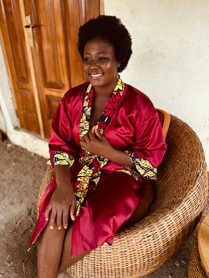 Afrikimo réversible « Lac du Lotus II » - Satin rouge foncé